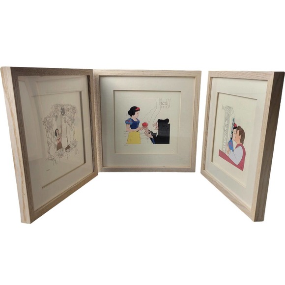Set 3 Disney Treasures 1994 11x11 Framed Snow White Serigraph Etchings Pop Art